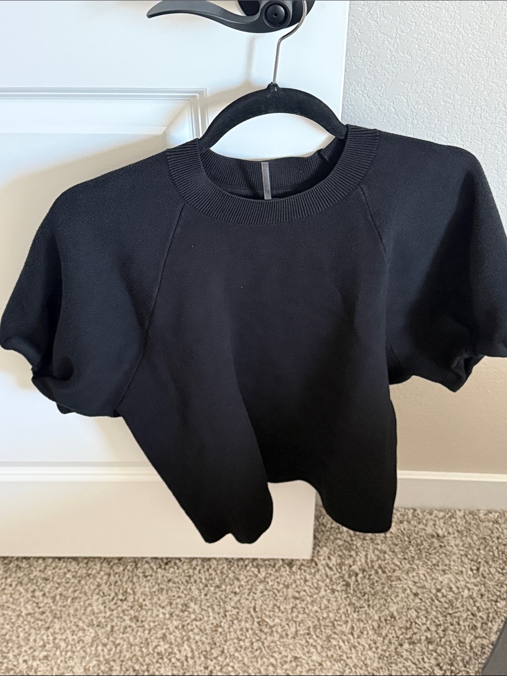 Anthropologie Black Short-Sleeve Crewneck Sweater